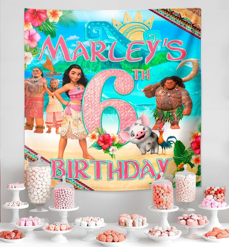 Banner de cumpleaños de Moana: Arte mural editable de Maui (descarga digital) – MOA01 imagen 3
