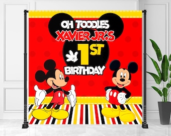 Mickey Mouse Birthday Backdrop: Red Yellow Black Mickey Banner, (Digital Download) - MYM20
