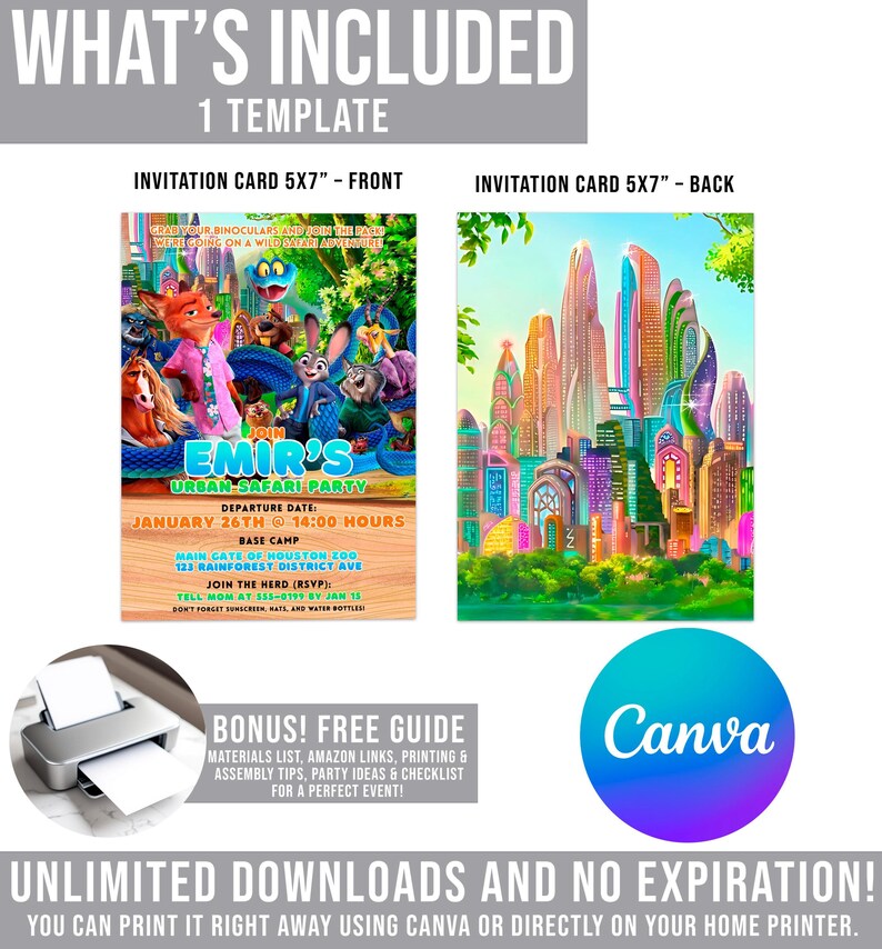 Zootopia Zoo Party Invitation: Zootropolis Card template (Digital Download) – ZO02 Bild 5