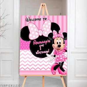 Minnie Mouse Geburtstag Willkommensposter: Bearbeitbares Mickey Theme Canva in Pink und Schwarz - MYM09