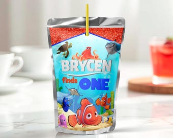 Finding Nemo Birthday Juice Sticker: Editable Ocean Decal for DIY (Digital Download) – FIN01