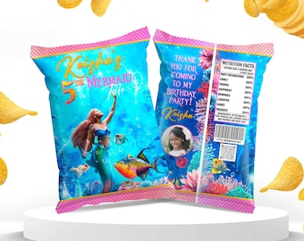 Ariel Birthday Chips Bag Wrap: Little Mermaid Bag Template (Digital Download) – LMM01