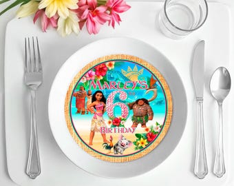 Plato de cumpleaños de Moana: Decoración de mesa de Maui para hacer tú mismo (descarga digital) – MOA01