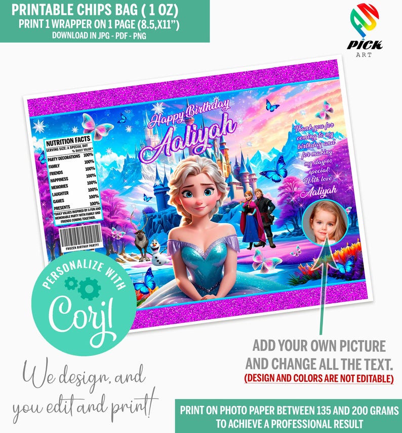 a frozen princess birthday party ticket with a picture of the frozen princess