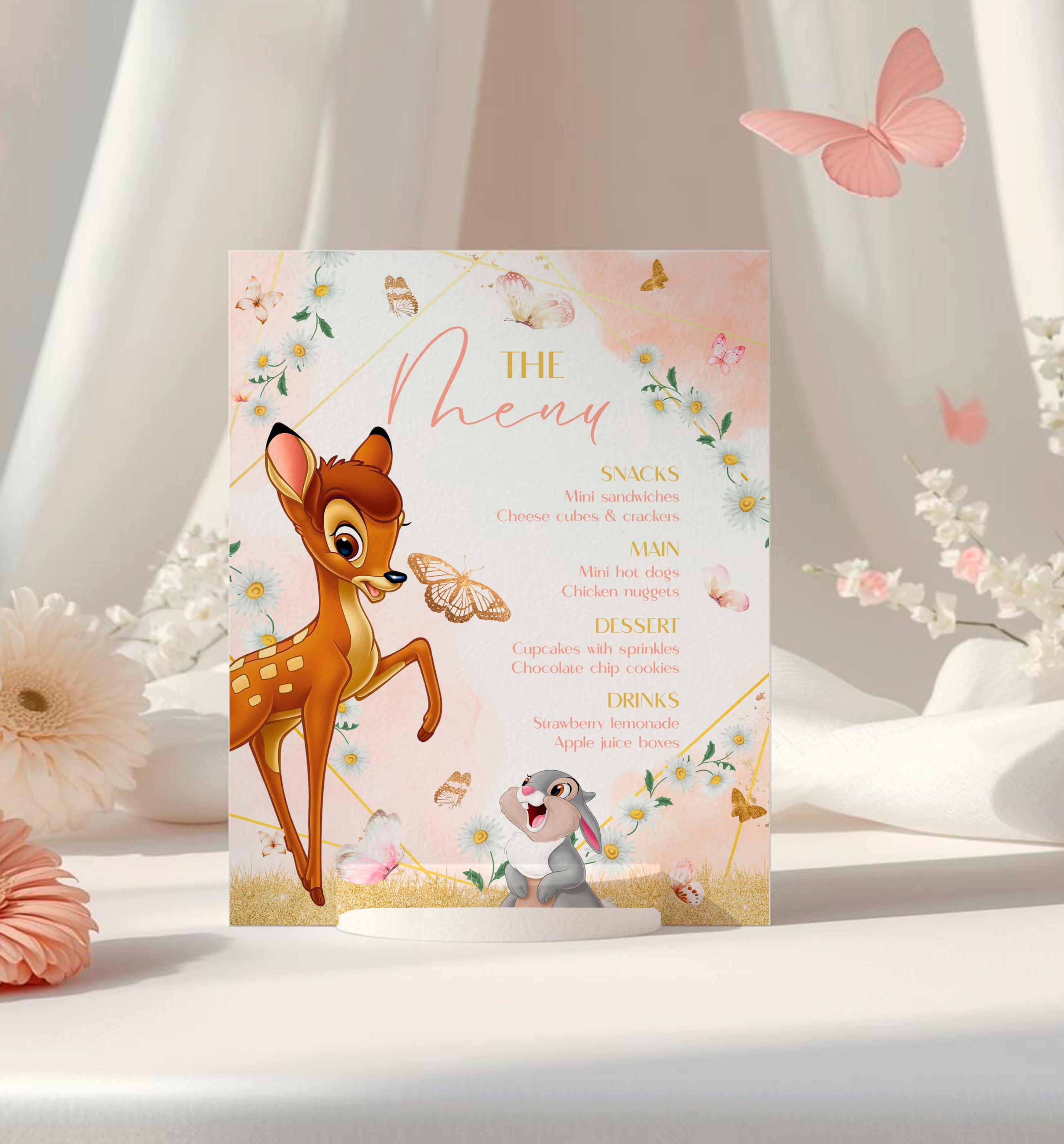 Bambi Birthday Menu: Woodland Menu Sign in Canva (digital Download ...