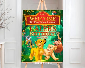 Lion King Birthday Welcome Poster: Editable Simba Theme Canva in Green and Red – LKG02