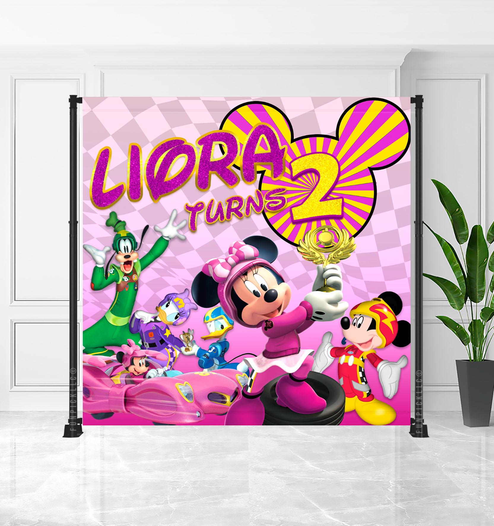 Minnie Roadster Racers Backdrop: Pink Two Fast Girl Race Car Party ...