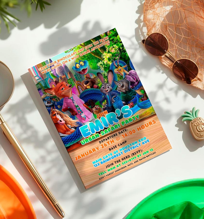Zootopia Zoo Party Invitation: Zootropolis Card template (Digital Download) – ZO02 Bild 1