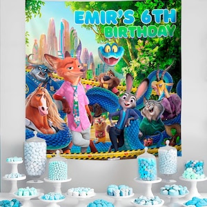 Fondo fotográfico de cumpleaños de Zootopia, pancarta de fiesta de animales de Zootrópolis (descarga digital) - ZO02 imagen 3