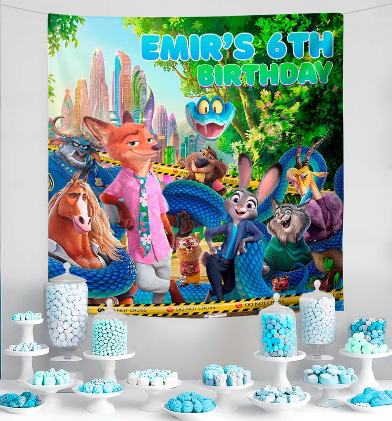 Fondo fotográfico de cumpleaños de Zootopia, pancarta de fiesta de animales de Zootrópolis (descarga digital) - ZO02 imagen 3
