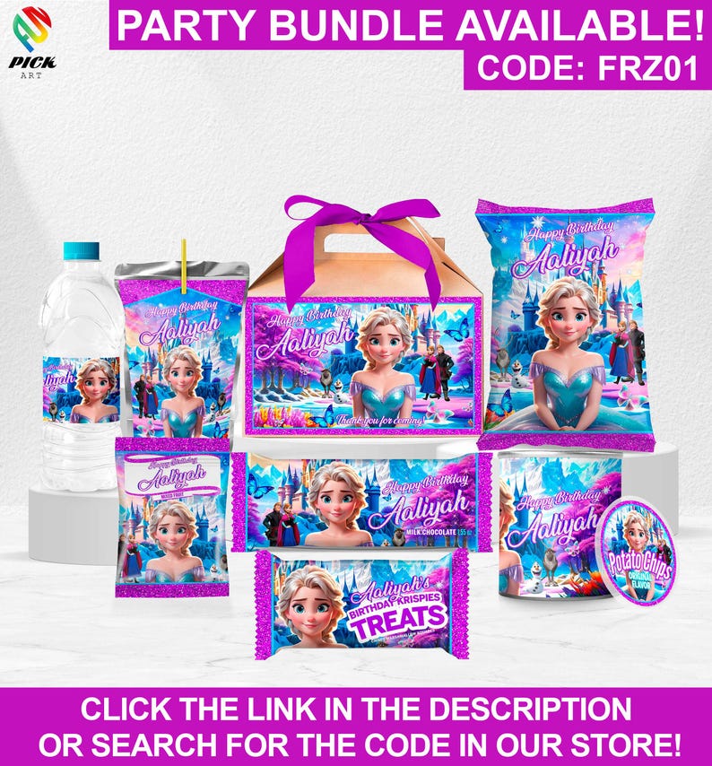 a frozen princess party package with a pink ribbon