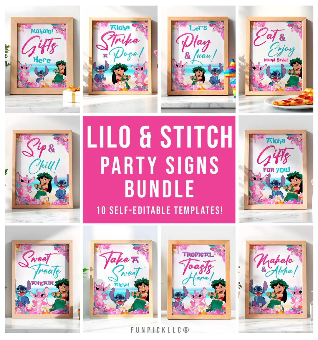 Stich Sign Lilo and Stitch Birthday Poster Bundle: Stitch Signage, Set of 5 ...