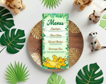 Lion King Baby Shower Menu: Safari Menu sign in Canva (Digital Download) – BLK01