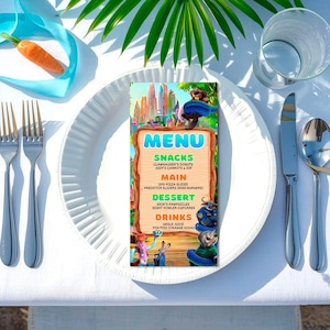 Menú para fiesta de Zootopia: Lista de cenas de cumpleaños, decoración de mesas (descarga digital) – ZO02