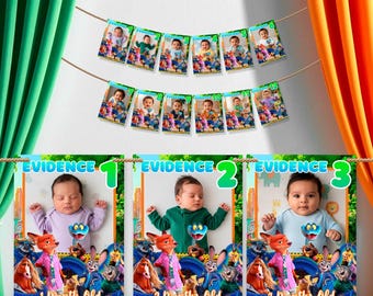 Zootopia Photo Banner: Monthly Milestone 1st Birthday Picture Garland, (Digital Download) – ZO02