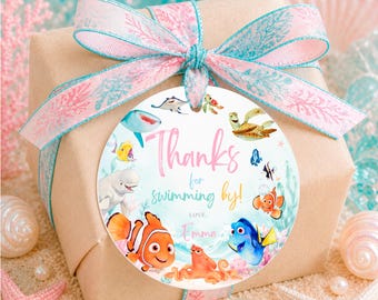 Finding Nemo cadeaulabels, rond en vierkant, eerste verjaardag, Canva-sjabloon, digitale download - FIN11