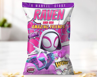 Spider Gwen Birthday Chips Bag Wrap: Spidey Bag Template for DIY (Digital Download) – SPD09