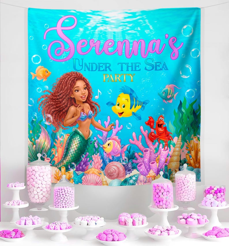 The Little Mermaid Banner: Under the Sea Birthday Backdrop, Digital Download - ARI02 image 6