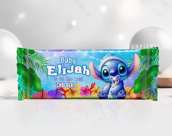 Stitch Baby Shower Chocolate Bar Wrapper: Editable Lilo Theme (Digital) - STI05