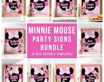 Minnie Mouse Birthday Party Signs: Pink and Black Decor (Set of 10) - MYM09