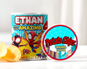 Spiderman Birthday Potato Chips Sticker: Spidey Can label Template (Digital Download) – SPD03