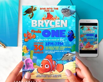 Finding Nemo Birthday Invitation: Editable Ocean Card for DIY (Digital Download) – FIN01