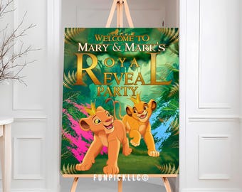 Lion King Gender Reveal Poster: Simba & Nala, Green and Gold (Digital Download) - LKG04