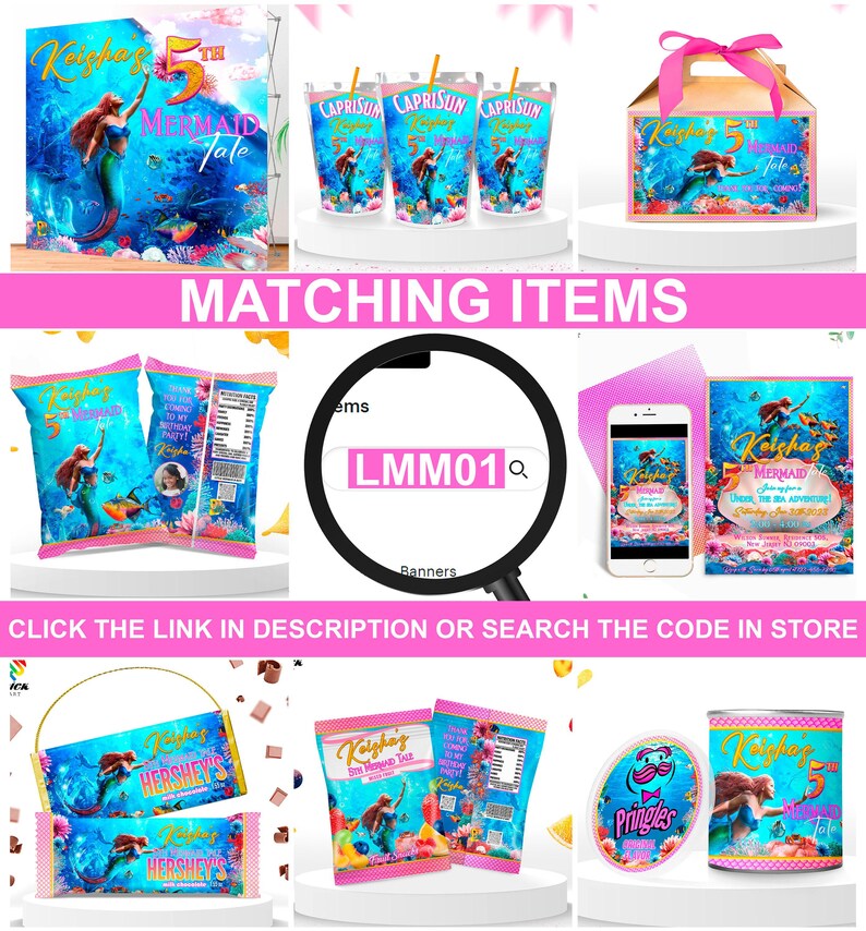 Ariel Birthday Water Bottle Sticker: Little Mermaid Decal (Digital Download) – LMM01 image 6