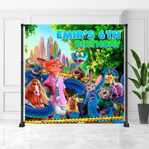Fondo fotográfico de cumpleaños de Zootopia, pancarta de fiesta de animales de Zootrópolis (descarga digital) - ZO02 imagen 1