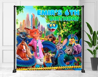 Zootopia Birthday Photo Backdrop, Zootropolis' Animals Party Banner (Digital Download)  - ZO02