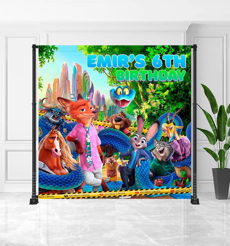Fondo fotográfico de cumpleaños de Zootopia, pancarta de fiesta de animales de Zootrópolis (descarga digital) - ZO02 imagen 1