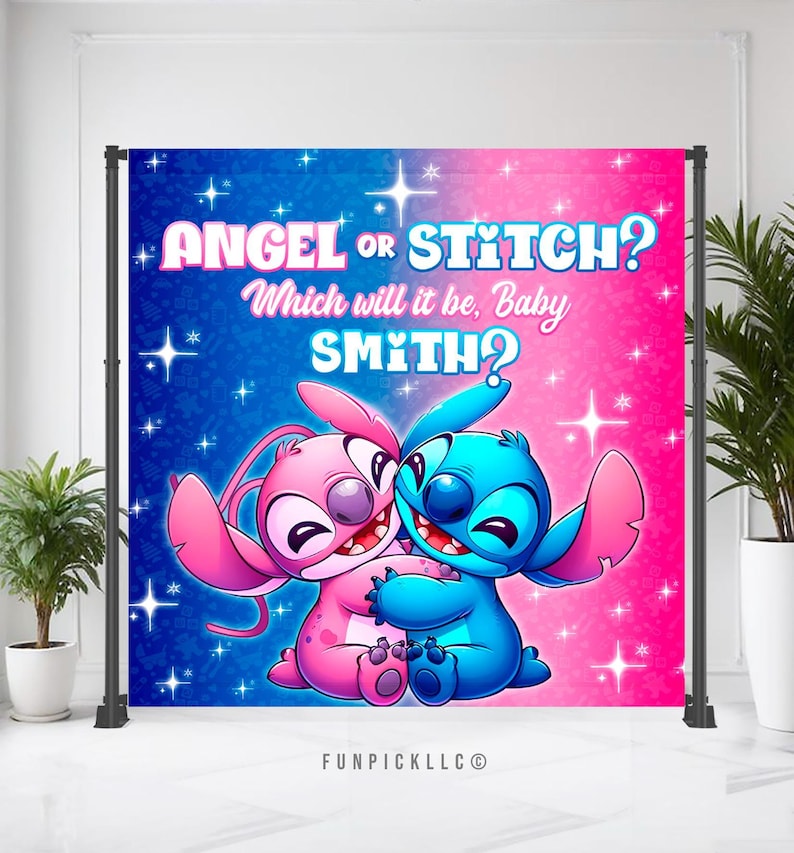 Stitch Gender Reveal Banner: Editable Stitch and Angel Theme Wall Art (Digital Download) – STA01 image 6