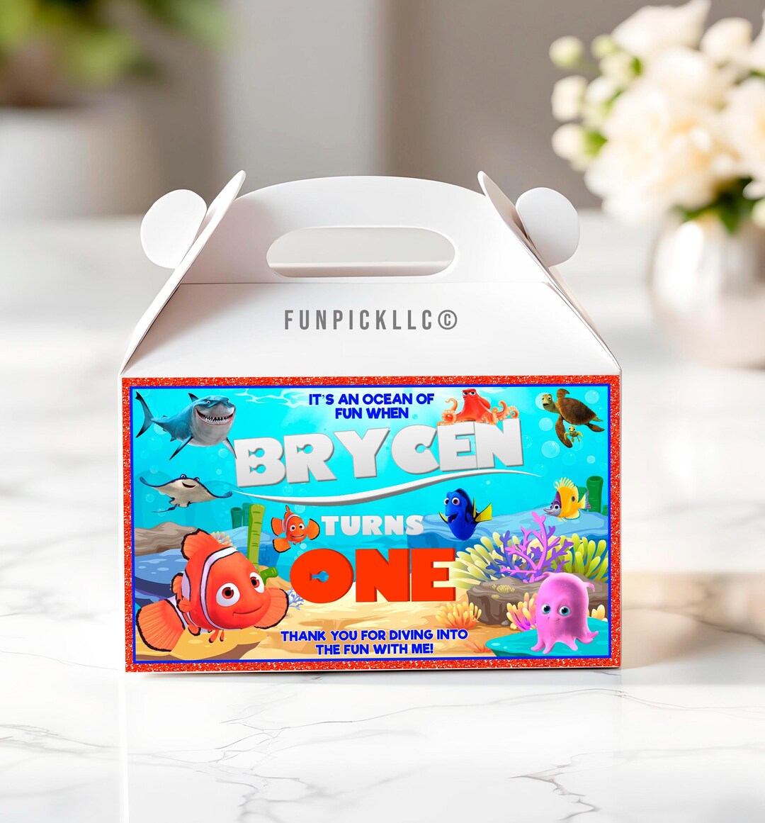 Finding Nemo Birthday Box Sticker: Editable Ocean Label for DIY ...