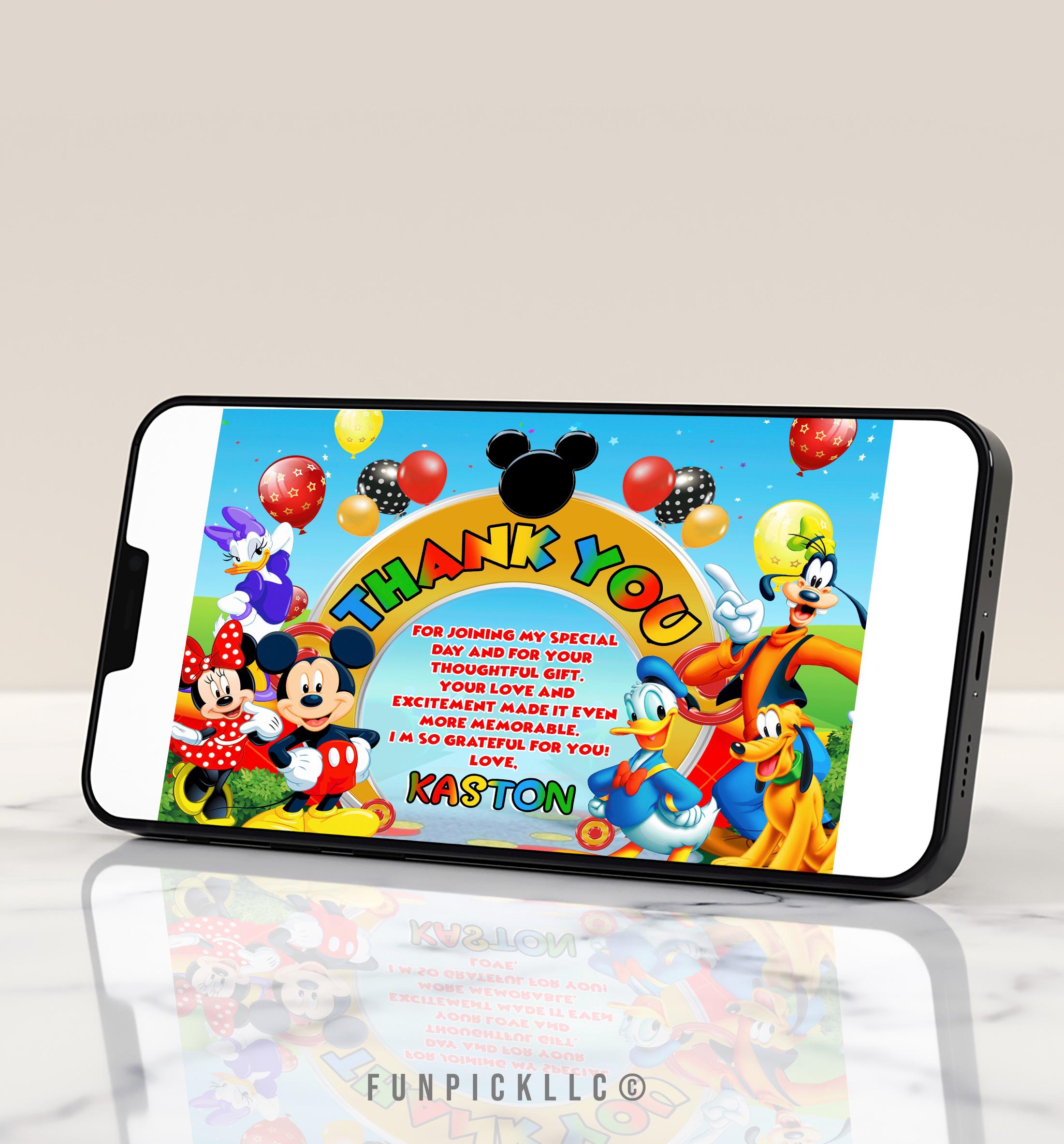 Mickey Mouse Birthday Thank You Card: Clubhouse Design (digital ...