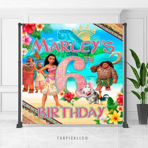 Banner de cumpleaños de Moana: Arte mural editable de Maui (descarga digital) – MOA01 imagen 1