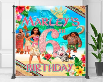 Banner de cumpleaños de Moana: Arte mural editable de Maui (descarga digital) – MOA01