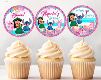 Lilo and Stitch Birthday Cupcake Toppers: Stitch Round Sticker for DIY (Digital Download) – LYS01