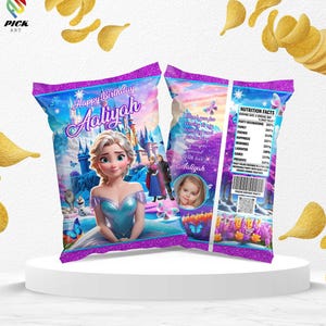 Frozen Birthday Chips Bag Wrap: Elsa Bag Template (Digital Download) – FRO02 afbeelding 1