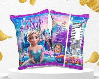 Frozen Birthday Chips Bag Wrap: Elsa Bag Template (Digital Download) – FRO02