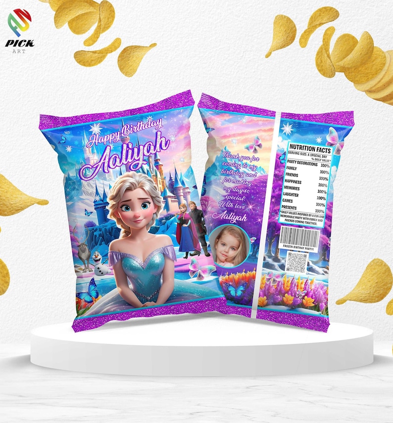Frozen Birthday Chips Bag Wrap: Elsa Bag Template (Digital Download) – FRO02 afbeelding 1