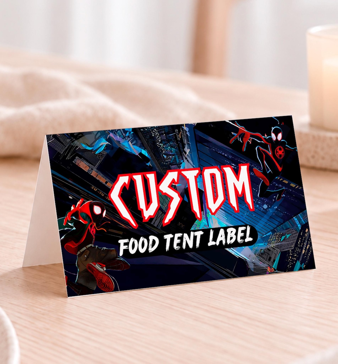 Spider-verse Food Tent Cards, Miles Morales Birthday Buffet Labels ...