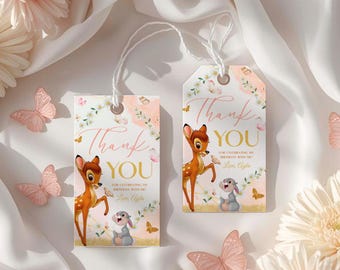 Bambi Birthday Thank You Tag: Woodland Favor Tag in Canva (Digital Download) – BMB01