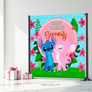 Stitch and Angel Birthday Banner: Editable Stitch Wall Art (Digital Download) – STA04 image 4