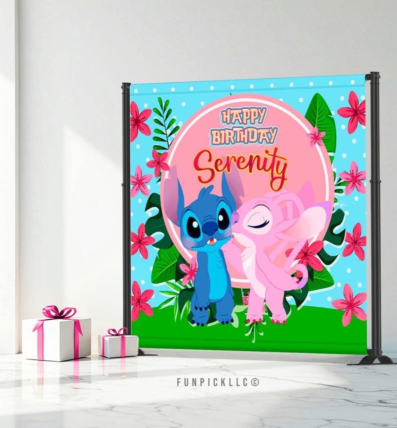 Stitch and Angel Birthday Banner: Editable Stitch Wall Art (Digital Download) – STA04 image 4