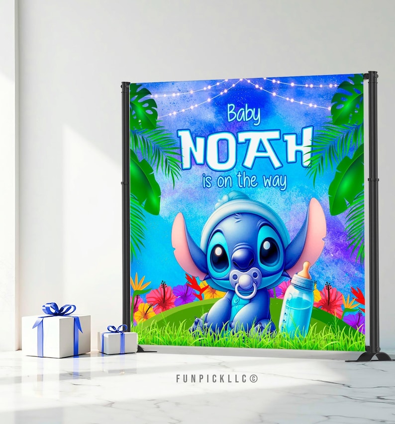 Baby Stitch Banner: Custom Blue & Green Shower Decor (Digital File) - STI05 image 4