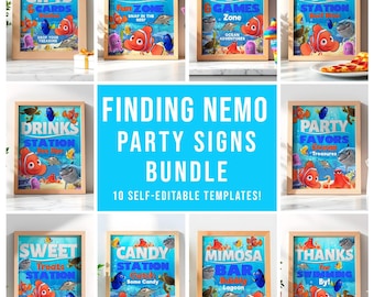 Finding Nemo Birthday Poster Bundle: Editable Ocean Signage (Digital Download) – FIN01