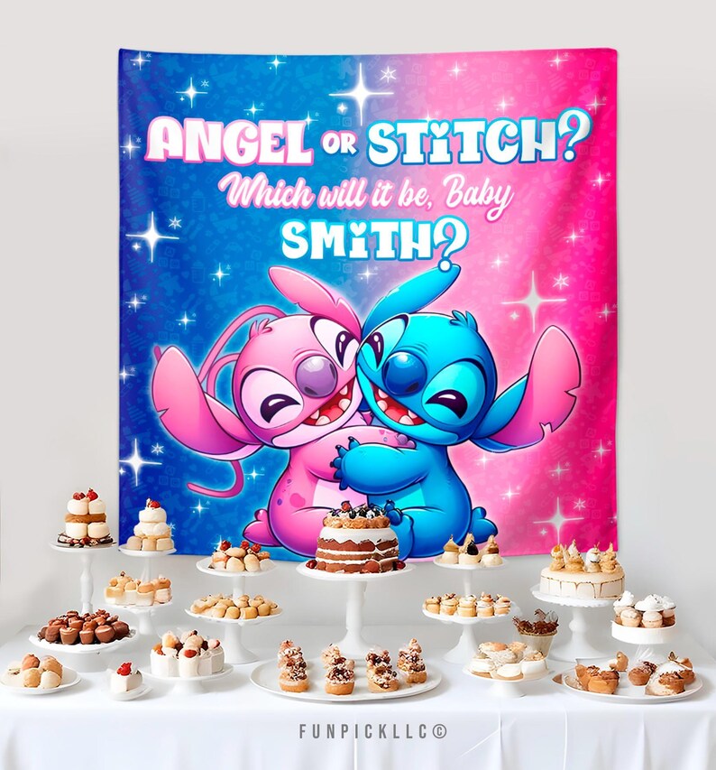 Stitch Gender Reveal Banner: Editable Stitch and Angel Theme Wall Art (Digital Download) – STA01 image 5