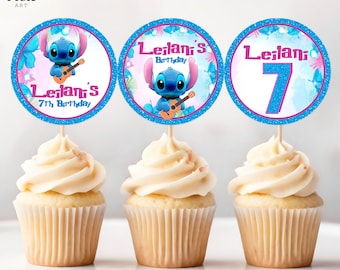 Lilo and Stitch Cupcake Toppers: Stitch Round Sticker (Digital Download) – STI01