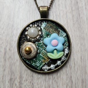 Found Object Assemblage Medallion Pendant Necklace