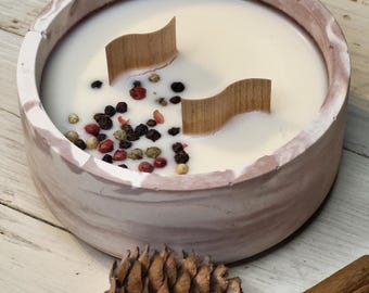 Candela Boho in ciotola di cemento effetto marmo • Cera di soia naturale • Candela profumata versata a mano • Regalo di arredamento rustico per la casa. Regalo sigillato con cera